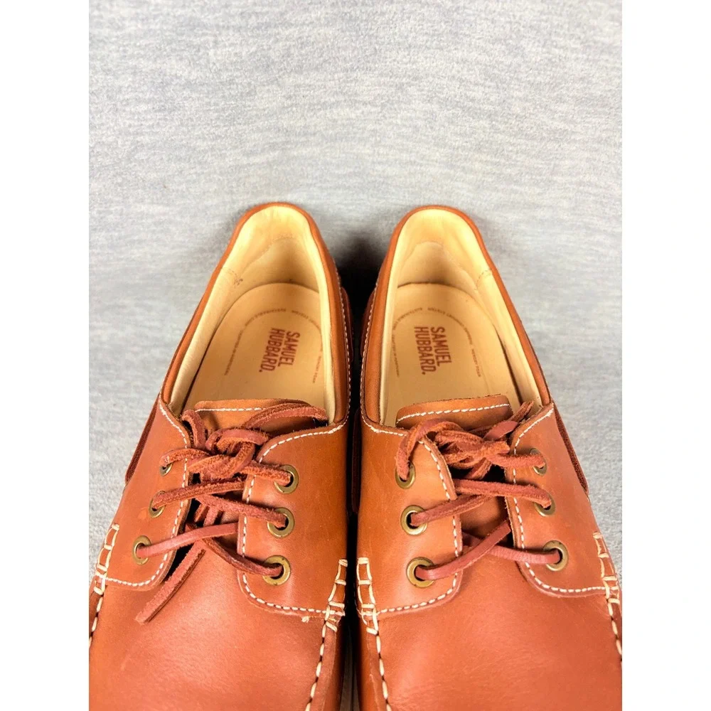 Samuel Hubbard New Endeavor Boat Shoes Mens 11.5 Brown Saddlebag Leather Casual - Picture 9 of 14